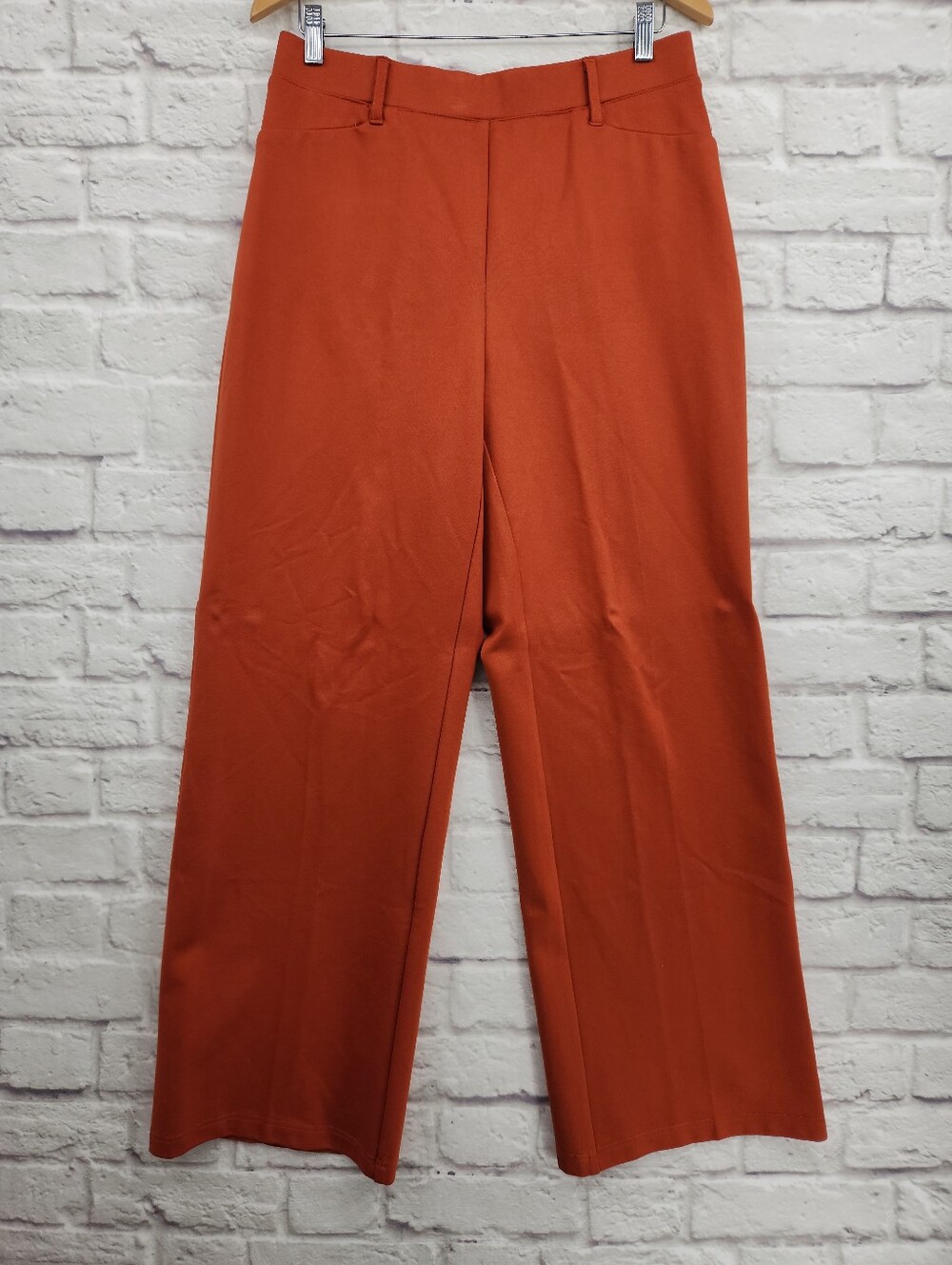 Ashley Stewart Pull-On Wide Leg Dress Pants Size 14R Potters Clay Rust Stretch